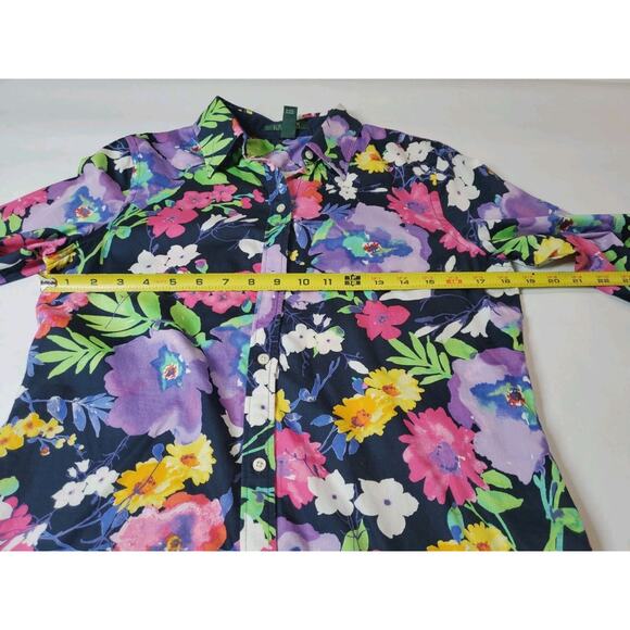 Lauren Ralph Lauren Womens Medium Top Button‎ Front Long Sleeve Floral Colorful - Picture 6 of 8